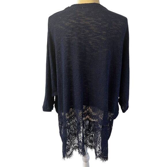 Maurices Women's Open Front Cardigan Lace Trim Navy Cover Up Size 2 - Picture 10 of 11